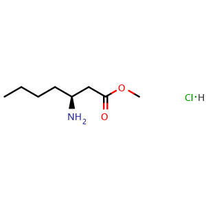 Chemical structure of methyl (3S)-3-aminoheptanoate hydrochloride , CAS 409130-85-4, AChemBlock W172603