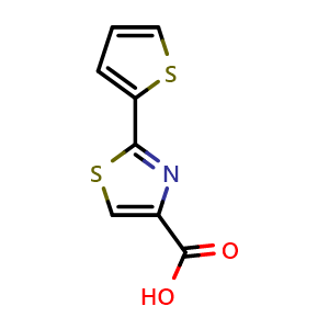 Chemical structure of 2-(thiophen-2-yl)thiazole-4-carboxylic acid , CAS 24044-07-3, AChemBlock W172631