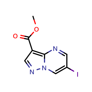 Chemical structure of methyl 6-iodopyrazolo[1,5-a]pyrimidine-3-carboxylate , CAS 2102176-10-1, AChemBlock W172641