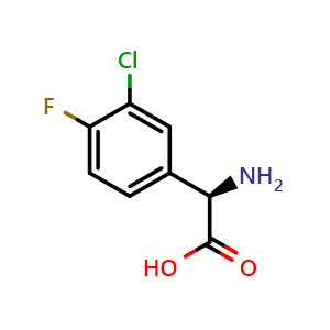 Chemical structure of (R)-a-Amino-3-chloro-4-fluorobenzeneacetic acid , CAS 348081-46-9, AChemBlock W172653
