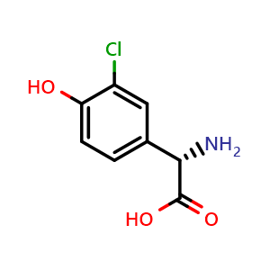 Chemical structure of (S)-2-Amino-2-(3-chloro-4-hydroxyphenyl)acetic acid , CAS 111266-44-5, AChemBlock W172679