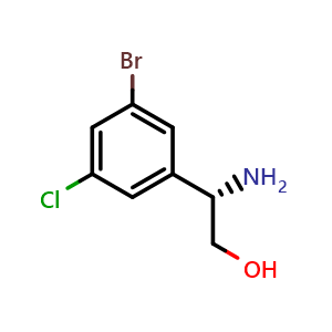 Chemical structure of (2S)-2-amino-2-(3-bromo-5-chlorophenyl)ethan-1-ol , CAS 1344417-25-9, AChemBlock W172697