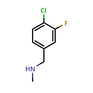 Chemical structure of [(4-chloro-3-fluorophenyl)methyl](methyl)amine , CAS 381236-67-5, AChemBlock W172706