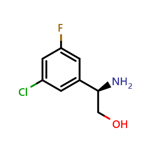Chemical structure of (2R)-2-amino-2-(5-chloro-3-fluorophenyl)ethan-1-ol , CAS 1213058-55-9, AChemBlock W172714