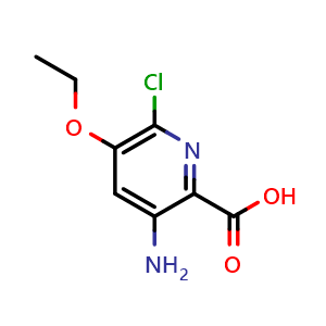 Chemical structure of 3-amino-6-chloro-5-ethoxy-pyridine-2-carboxylic acid , CAS 1352907-85-7, AChemBlock W172716