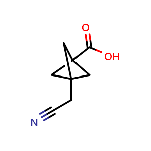 Chemical structure of 3-(cyanomethyl)bicyclo[1.1.1]pentane-1-carboxylic acid , CAS 2891597-41-2, AChemBlock W172728