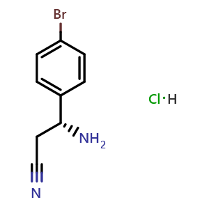Chemical structure of (R)-3-amino-3-(4-bromophenyl)propanenitrile hydrochloride , CAS 2708341-89-1, AChemBlock W172733