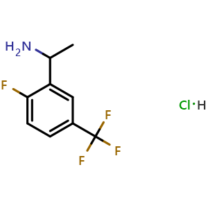 Chemical structure of 1-(2-fluoro-5-(trifluoromethyl)phenyl)ethanamine hydrochloride , CAS 1373865-26-9, AChemBlock W172757