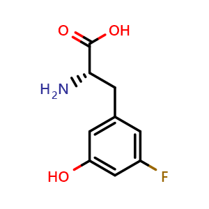 Chemical structure of 3-Fluoro-5-hydroxy-L-phenylalanine , CAS 1270107-40-8, AChemBlock W172781