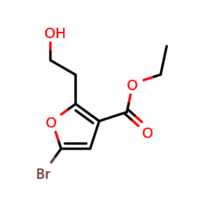 Chemical structure of ethyl 5-bromo-2-(2-hydroxyethyl)furan-3-carboxylate , CAS 2044534-89-4, AChemBlock W172800