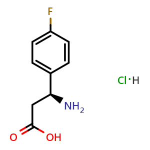 Chemical structure of (3S)-3-amino-3-(4-fluorophenyl)propanoic acid hydrochloride , CAS 930769-57-6, AChemBlock W172814