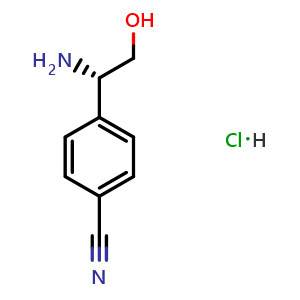 Chemical structure of 4-((1S)-1-amino-2-hydroxyethyl)benzenecarbonitrile hydrochloride , CAS 1391444-34-0, AChemBlock W172819