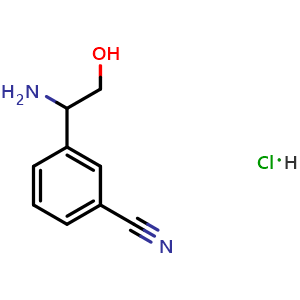 Chemical structure of 3-(1-amino-2-hydroxyethyl)benzonitrile hydrochloride , CAS 2089377-63-7, AChemBlock W172820
