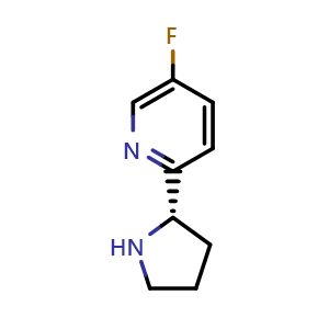 Chemical structure of 2-((2S)pyrrolidin-2-yl)-5-fluoropyridine , CAS 1213669-31-8, AChemBlock W172828