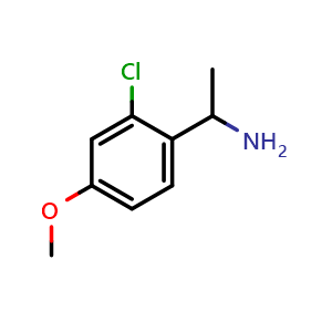 Chemical structure of 1-(2-chloro-4-methoxyphenyl)ethan-1-amine , CAS 634149-56-7, AChemBlock W172863