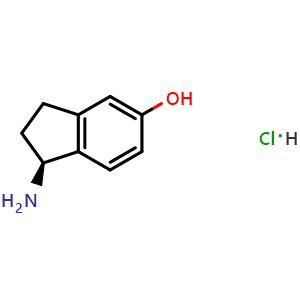 Chemical structure of (1S)-1-amino-2,3-dihydro-1h-inden-5-ol hydrochloride , CAS 2703745-66-6, AChemBlock W172864