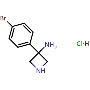 Chemical structure of 3-(4-Bromophenyl)azetidin-3-amine hydrochloride , CAS 1384264-75-8, AChemBlock W172894