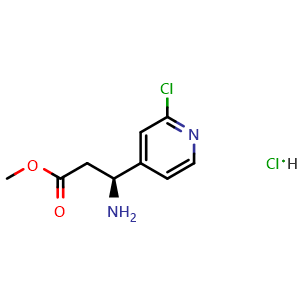 Chemical structure of methyl (3S)-3-amino-3-(2-chloropyridin-4-yl)propanoate hydrochloride , CAS 2703745-84-8, AChemBlock W172910
