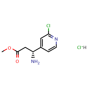 Chemical structure of methyl (3R)-3-amino-3-(2-chloropyridin-4-yl)propanoate hydrochloride , CAS 2703745-85-9, AChemBlock W172911