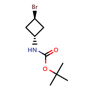 Chemical structure of tert-butyl trans-N-(3-bromocyclobutyl)carbamate , CAS 2580189-94-0, AChemBlock W172958