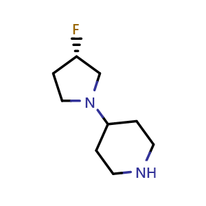 Chemical structure of (S)-4-(3-fluoropyrrolidin-1-yl)piperidine , CAS 929632-66-6, AChemBlock W172964