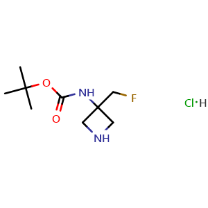 Chemical structure of tert-butyl N-[3-(fluoromethyl)azetidin-3-yl]carbamate;hydrochloride , CAS 2705220-22-8, AChemBlock W172969