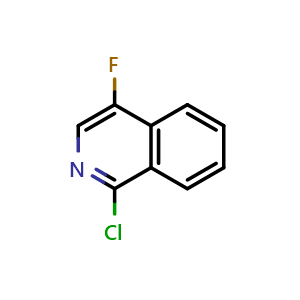 Chemical structure of 1-chloro-4-fluoro-isoquinoline , CAS 435278-06-1, AChemBlock W172995