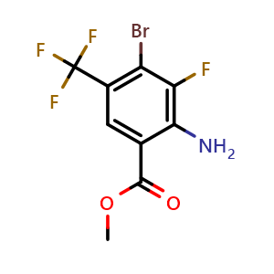 Chemical structure of methyl 2-amino-4-bromo-3-fluoro-5-(trifluoromethyl)benzoate , CAS 2823478-54-0, AChemBlock W173006