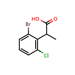 Chemical structure of 2-(2-Bromo-6-chlorophenyl)propanoic acid , CAS 1785122-31-7, AChemBlock W173039