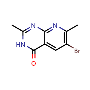 Chemical structure of 6-bromo-2,7-dimethyl-3H-pyrido[2,3-d]pyrimidin-4-one , CAS 2090991-89-0, AChemBlock W173044