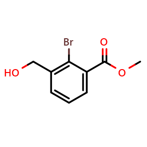 Chemical structure of methyl 2-bromo-3-(hydroxymethyl)benzoate , CAS 1055968-79-0, AChemBlock W173059