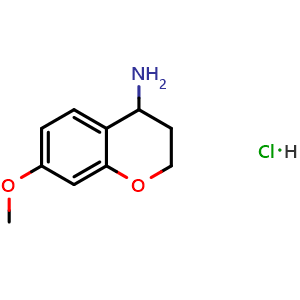 Chemical structure of 7-methoxy-3,4-dihydro-2h-1-benzopyran-4-amine hydrochloride , CAS 28403-23-8, AChemBlock W173190