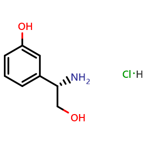 Chemical structure of (2S)-2-amino-2-(3-hydroxyphenyl)ethan-1-ol hydrochloride , CAS 1391355-48-8, AChemBlock W173191