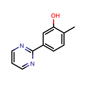 Chemical structure of 2-methyl-5-(pyrimidin-2-yl)phenol , CAS 1780587-02-1, AChemBlock W173248