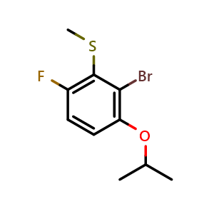 Chemical structure of (2-Bromo-6-fluoro-3-isopropoxyphenyl)(methyl)sulfane , CAS 2764728-43-8, AChemBlock X173431
