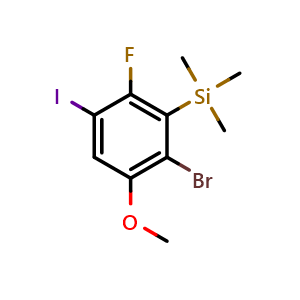 Chemical structure of (2-Bromo-6-fluoro-5-iodo-3-methoxyphenyl)trimethylsilane , CAS 2734772-93-9, AChemBlock X173437