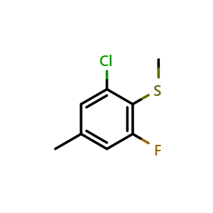 Chemical structure of (2-Chloro-6-fluoro-4-methylphenyl)(methyl)sulfane , CAS 1805227-45-5, AChemBlock X173491