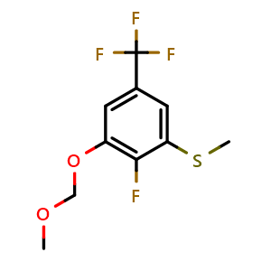 Chemical structure of (2-Fluoro-3-(methoxymethoxy)-5-(trifluoromethyl)phenyl)(methyl)sulfane , CAS 2755720-79-5, AChemBlock X173525