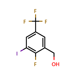 Chemical structure of (2-Fluoro-3-iodo-5-(trifluoromethyl)phenyl)methanol , CAS 2384288-27-9, AChemBlock X173531