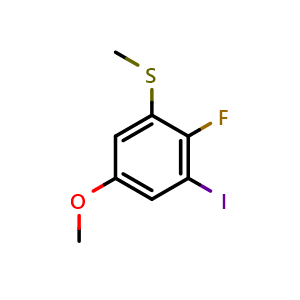 Chemical structure of (2-Fluoro-3-iodo-5-methoxyphenyl)(methyl)sulfane , CAS 2705647-94-3, AChemBlock X173533
