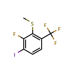 Chemical structure of (2-Fluoro-3-iodo-6-(trifluoromethyl)phenyl)(methyl)sulfane , CAS 2710570-81-1, AChemBlock X173534