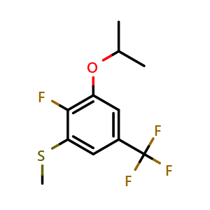 Chemical structure of (2-Fluoro-3-isopropoxy-5-(trifluoromethyl)phenyl)(methyl)sulfane , CAS 2734778-05-1, AChemBlock X173536