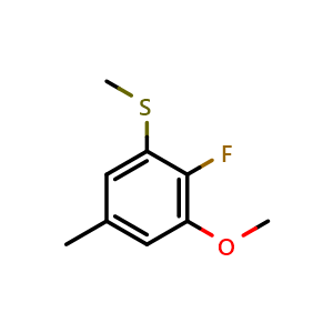 Chemical structure of (2-Fluoro-3-methoxy-5-methylphenyl)(methyl)sulfane , CAS 1452478-92-0, AChemBlock X173542