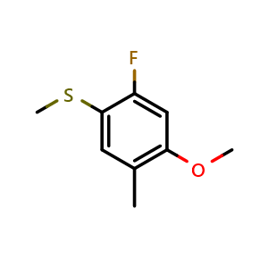 Chemical structure of (2-Fluoro-4-methoxy-5-methylphenyl)(methyl)sulfane , CAS 2384636-64-8, AChemBlock X173555