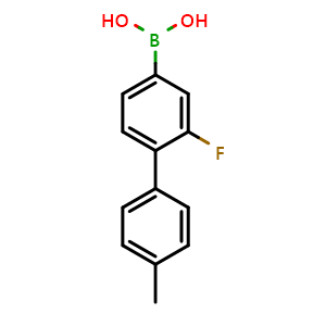 Chemical structure of (2-Fluoro-4'-methyl-[1,1'-biphenyl]-4-yl)boronic acid , CAS 1514897-11-0, AChemBlock X173557