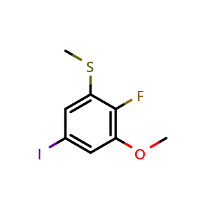 Chemical structure of (2-Fluoro-5-iodo-3-methoxyphenyl)(methyl)sulfane , CAS 2711470-21-0, AChemBlock X173570
