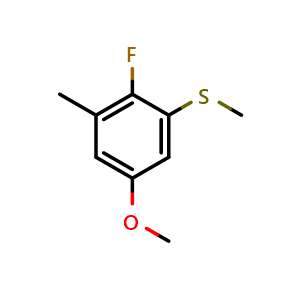 Chemical structure of (2-Fluoro-5-methoxy-3-methylphenyl)(methyl)sulfane , CAS 1823324-81-7, AChemBlock X173580