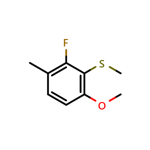 Chemical structure of (2-Fluoro-6-methoxy-3-methylphenyl)(methyl)sulfane , CAS 2586126-29-4, AChemBlock X173590