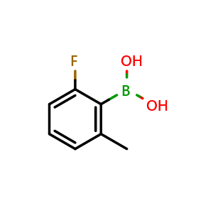 Chemical structure of (2-Fluoro-6-methylphenyl)boronic acid , CAS 887471-69-4, AChemBlock X173593