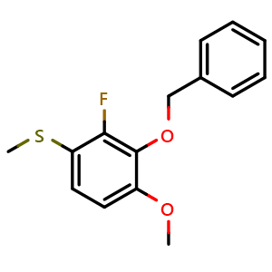 Chemical structure of (3-(Benzyloxy)-2-fluoro-4-methoxyphenyl)(methyl)sulfane , CAS 2807441-04-7, AChemBlock X173628